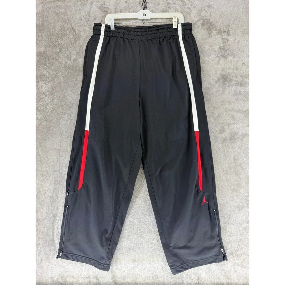 Jordan Track Pants Mens XXL 404314-010 Black Red Side Stripe Basketball EUC